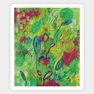 Colorful abstract happy floral burst of colors in green, yellow, blue, purple, and magenta Sticker